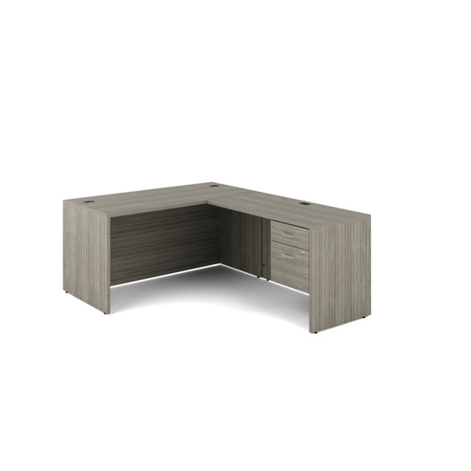 Offices to Go Newland L-Shaped Workstation - 2 Drawer - 60" x 78" - Light Grey