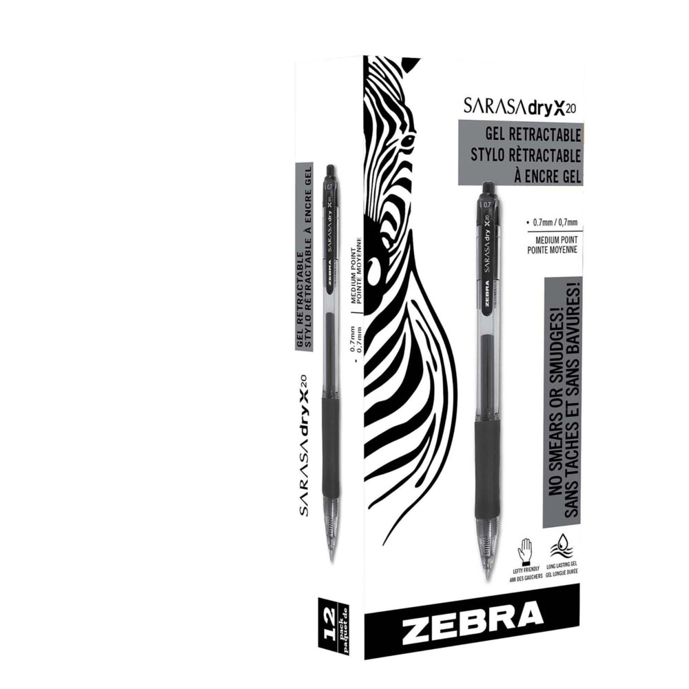 Stylo à encre gel rétractable Zebra Sarasa - Pointe moyenne - 0,7 mm - Encre cobalt - Lot de 12
