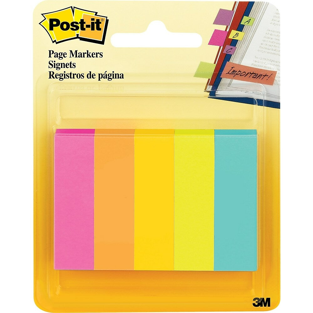 Marque-pages Post-it - 1/2" x 2" - Couleurs fluorescentes assorties