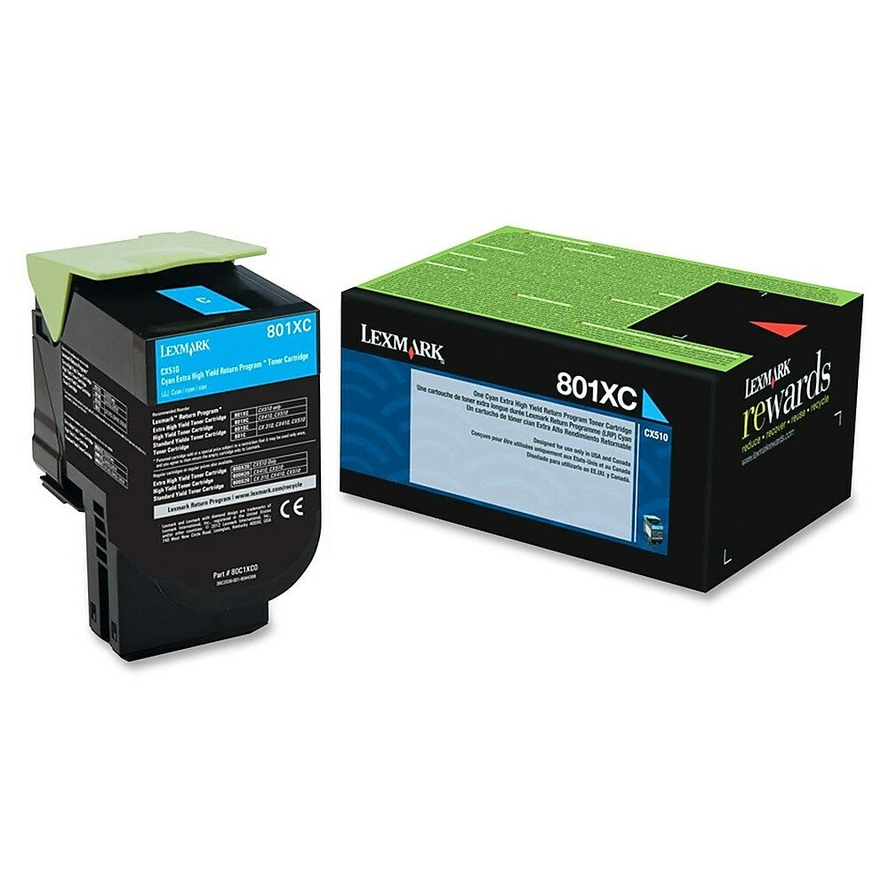 Cartouche de toner cyan à rendement extra élevé Lexmark 801XC (80C1XC0.CA)