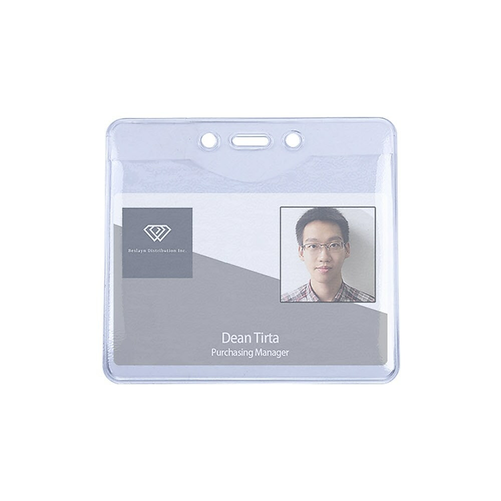 Beslayn Horizontal Heavy Duty Vinyl Top Load Name Badge Holder, 4" x 3", Clear, 50 Pack