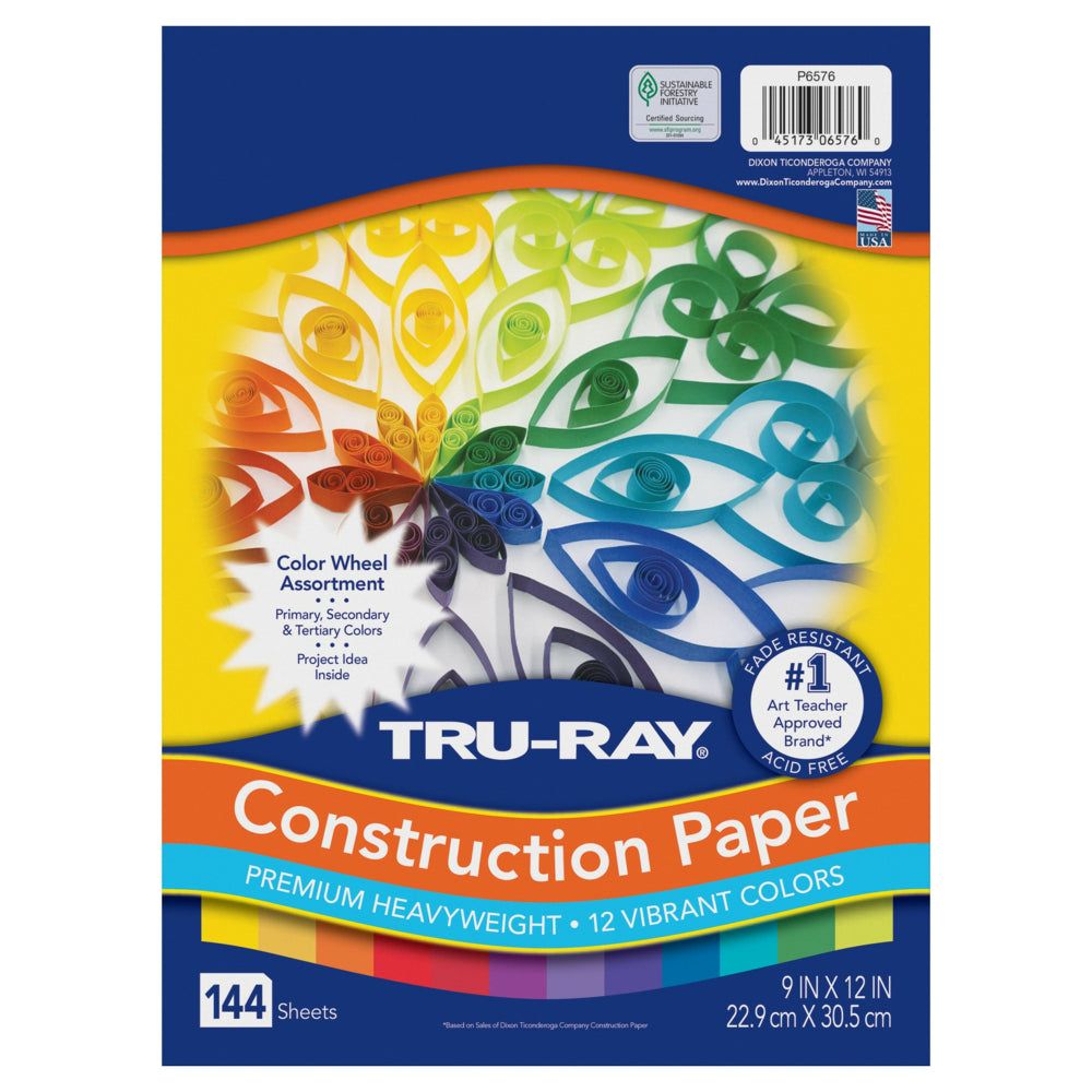 Tru-Ray Colour Wheel Assortment with 12 Vibrant Colours - 9" x 12" - 144 Sheets