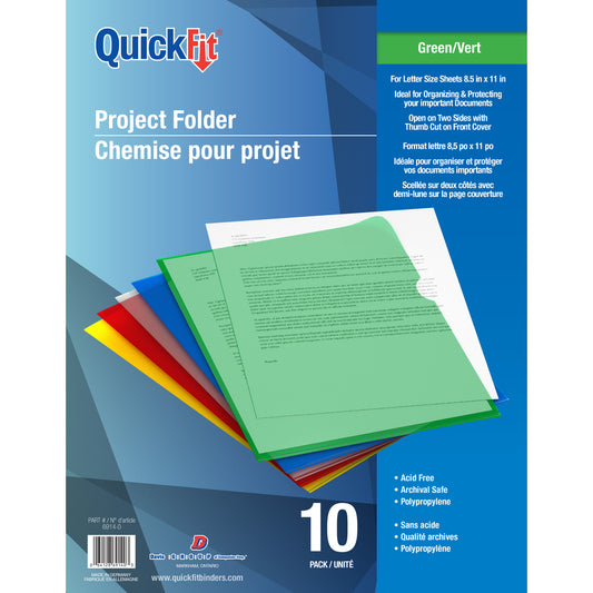 Davis Group QuickFit Project Folders - Polypropylene - Letter Size - Green - 10 Pack