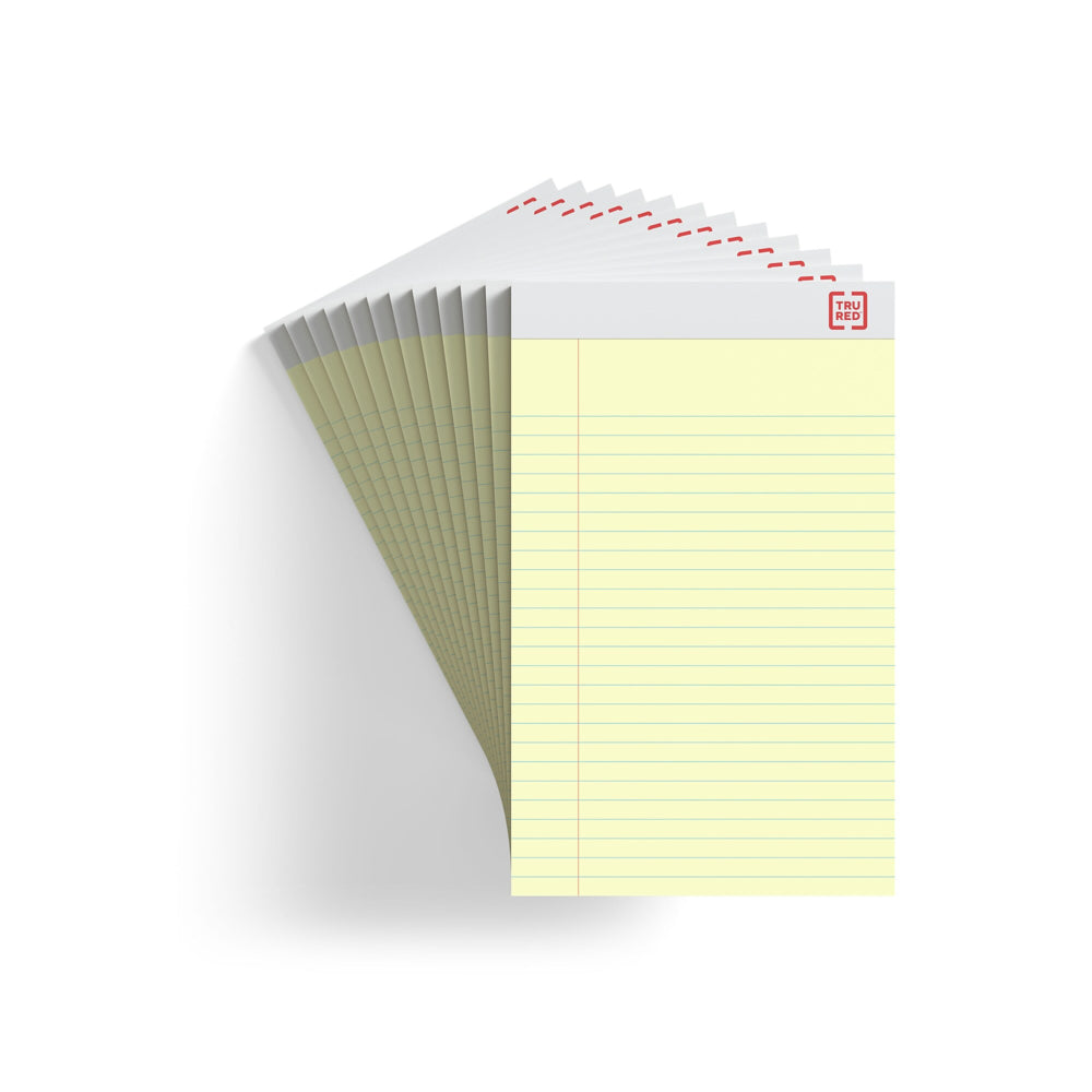 TRU RED Narrow Ruled Perforated Notepad - 5" x 8" - Canary - 50 Sheets/Pad - 12 Pack