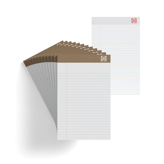 TRU RED Narrow Ruled Notepad - 5" x 8" - White - 50 Sheets/Pad - 12 Pack