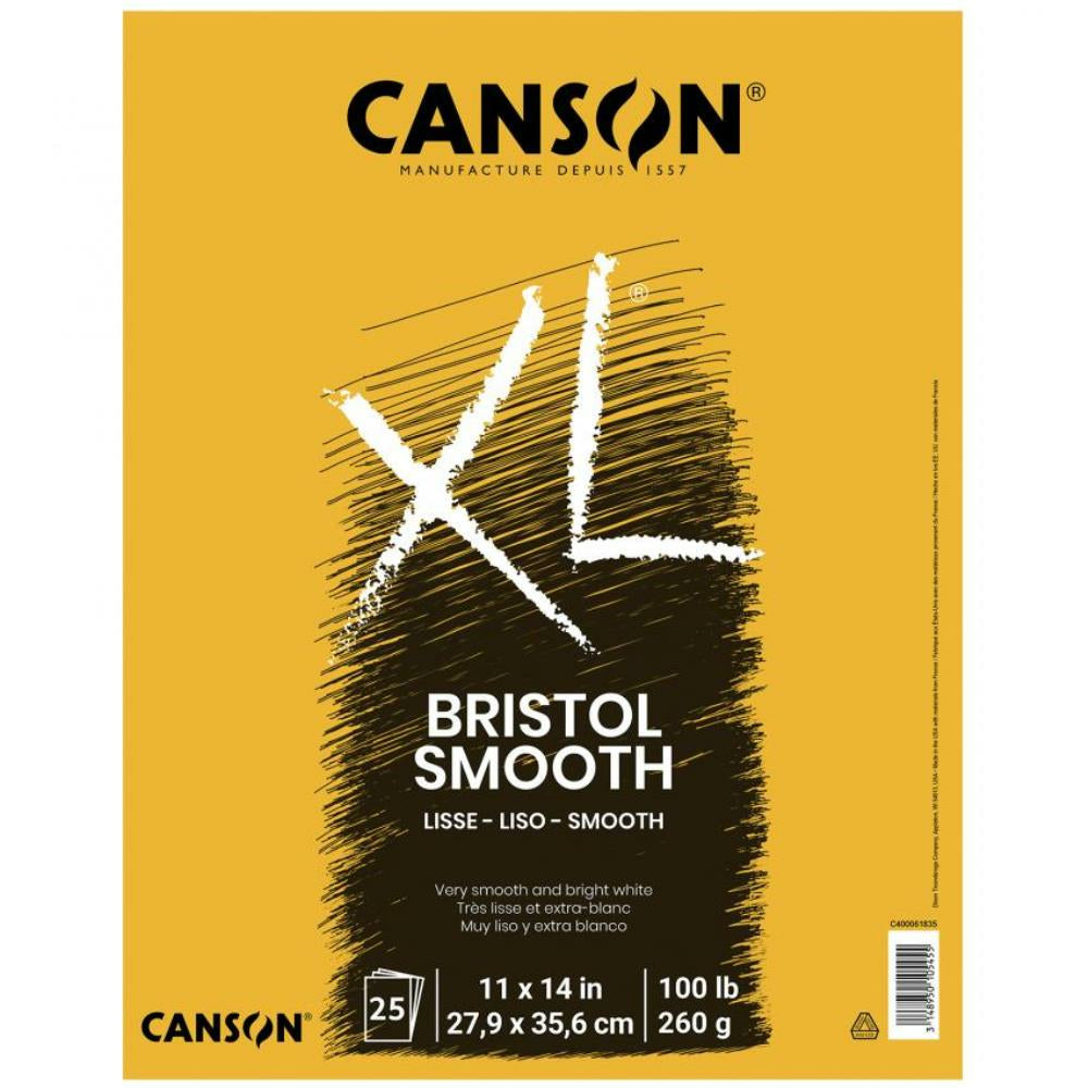 Canson XL Bristol Smooth Pad, 11"x14", 100lb/260g., 25 Sheets