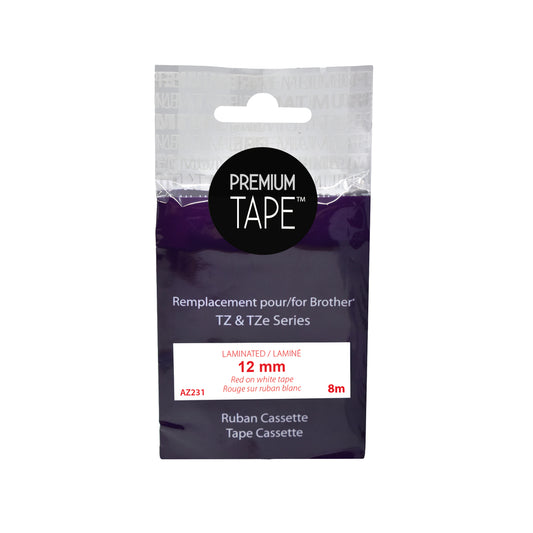 Nutone Premium Tapes Compatible with Brother TZ232, TZ-232, TZE232, TZE-232 - Red / White - 12 mm