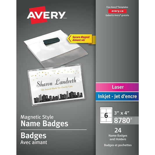 Avery Magnetic Style Badge Kit, 24 Pack
