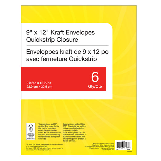 Staples QuickStrip Catalogue Envelopes - 9" x 12" - 6 Pack