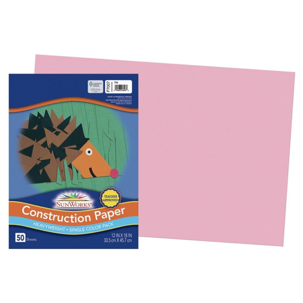 Papier de construction SunWorks, rose, 30,5 cm x 45,7 cm, 50 feuilles/paquet.
