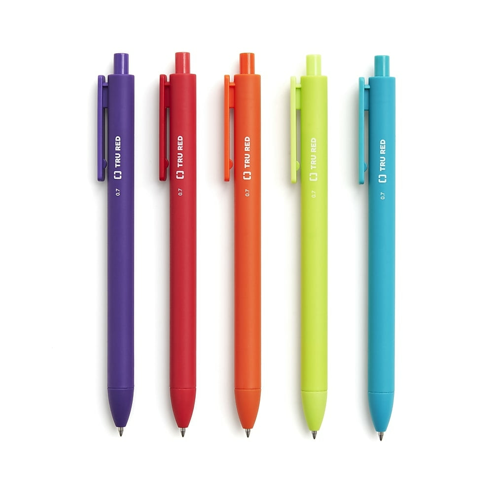 Stylos gel rétractables à séchage rapide TRU RED - Pointe moyenne - 0,7 mm - Assortiment - Lot de 5