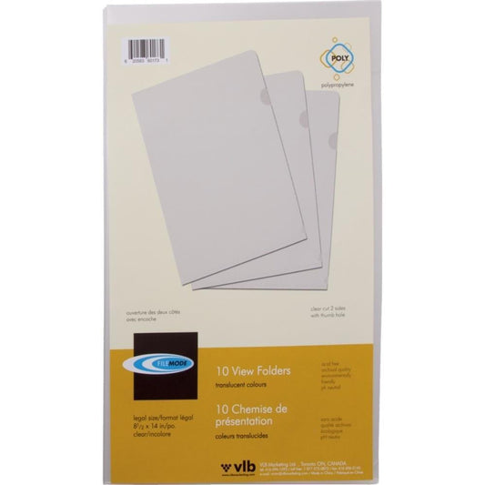 Chemises de classement VLB Filemode - Format légal - Transparentes - Paquet de 10