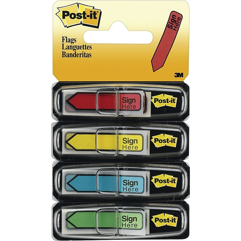 Étiquettes Post-it avec flèches « Sign Here », 12 mm x 12 mm, couleurs assorties, paquet de 80
