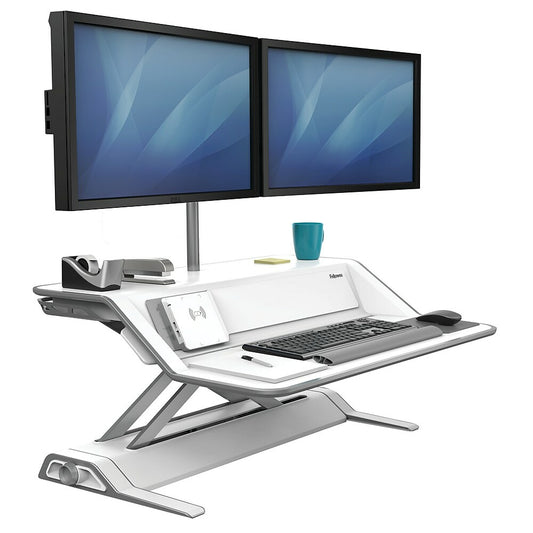 Fellowes Lotus DX 32.75"W Sit to Stand Desk - Dual Monitor - White