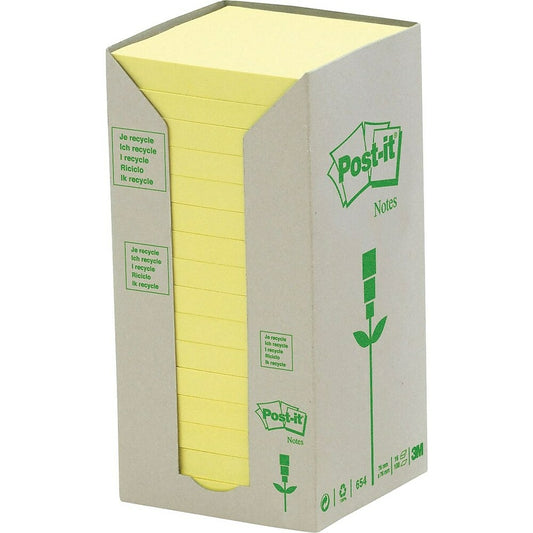 Post-it recyclé jaune canari, 7,6 cm x 7,6 cm, 16 blocs/paquet