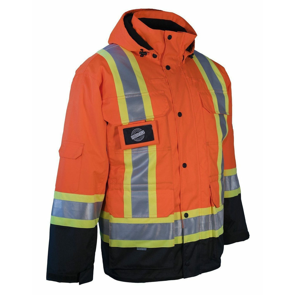 Parka de sécurité d'hiver haute visibilité Forcefield 3 en 1 avec doudoune amovible en nylon noir - Taille S - Orange
