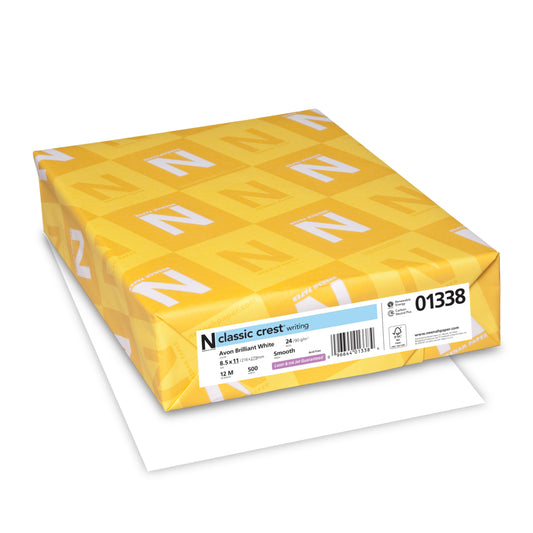 Classic Crest Smooth Writing Paper - 8.5" W x 11" H- 24 lb - Brilliant White - FSC - 500 Sheets/ Pack