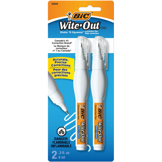 BIC Wite-Out Shake 'n Squeeze Correction Pen - White - 2 Pack