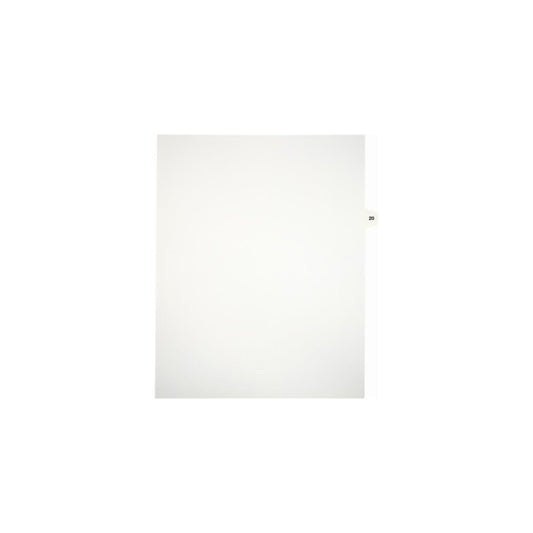 Sterling Numeric Singles Tabs, #20, White, Letter Size, 1/15th Cut, 25/pk