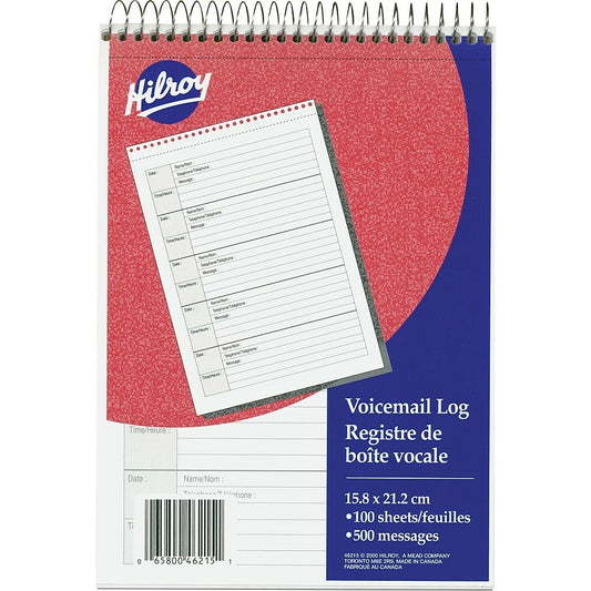 Journal de messagerie vocale Hilroy Top-Coil, 6-1/4" x 8-7/8", 500 messages, bilingue