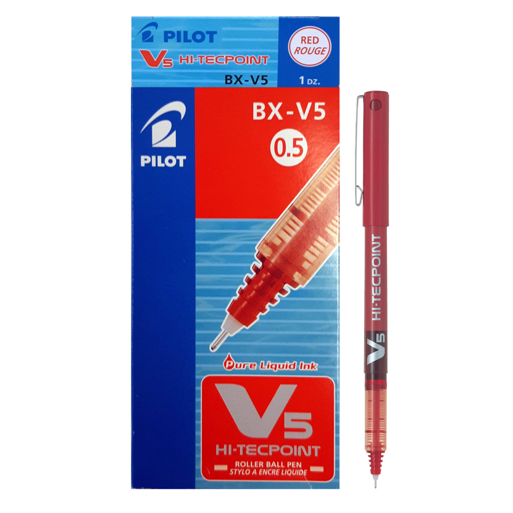 Stylos roller Pilot Hi-Tecpoint V5 - Pointe extra fine - 0,5 mm - Rouge - Lot de 12