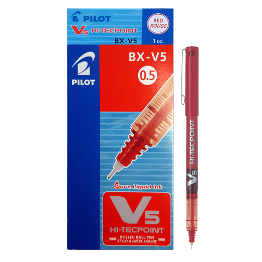 Pilot Hi-Tecpoint V5 Rollerball Pens - Extra Fine Point - 0.5 mm - Red - 12 Pack
