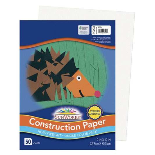 Papier de construction SunWorks, blanc, 22,9 cm x 30,5 cm, 50 feuilles/paquet