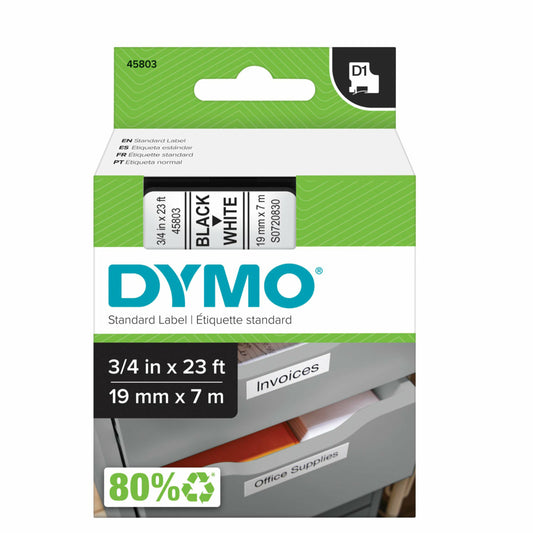 Ruban d'étiquettes DYMO D1, 19 mm (3/4"), noir sur blanc