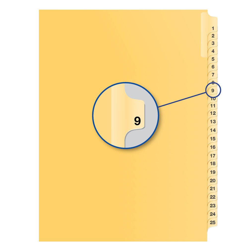 Legal Exhibit Dividers Buff #9 Letter Size, Pack of 25