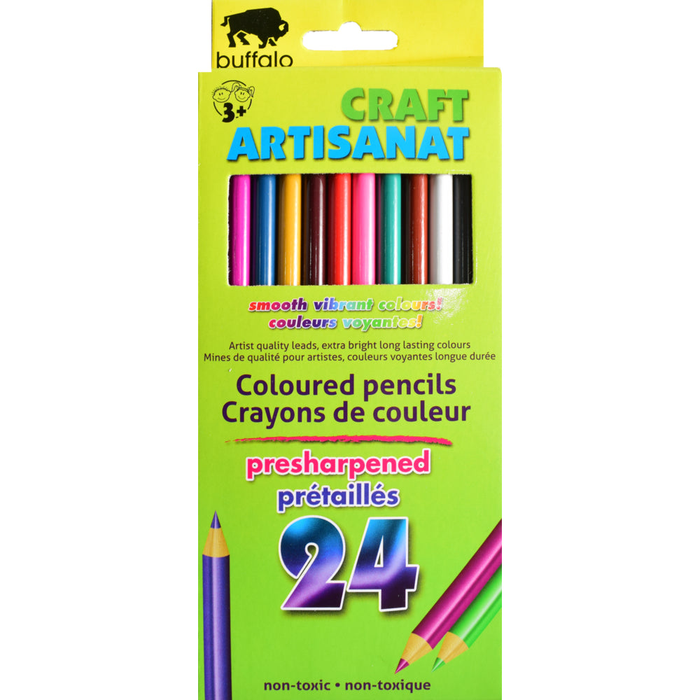 Crayons de couleur Buffalo - Couleurs assorties - Lot de 24