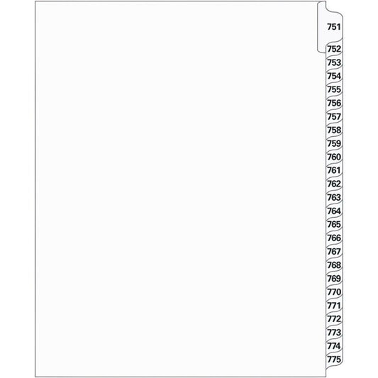 Supreme Litigation Tabs 25th Cut Numeric Set 11" White #751-775