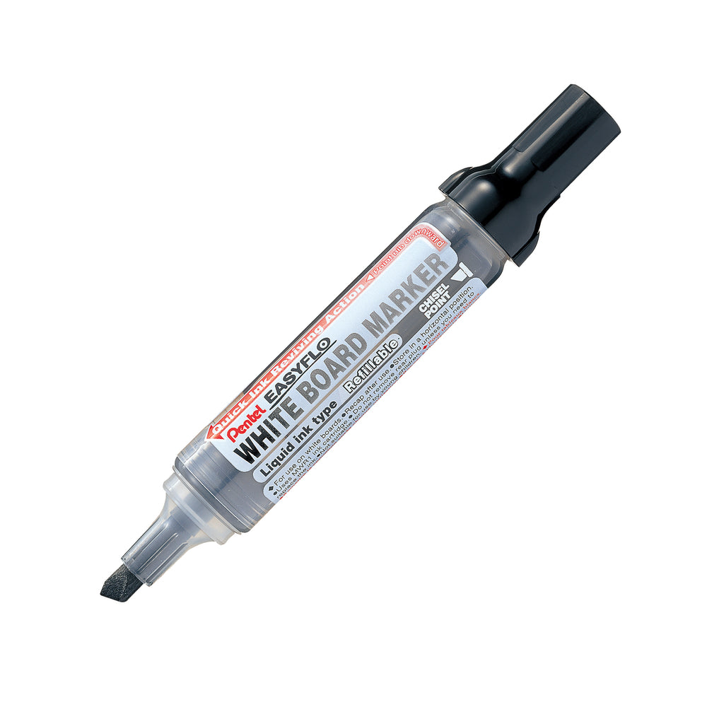 Marqueur pour tableau blanc rechargeable Pentel Easyflo - Pointe biseautée - Noir