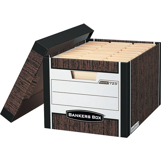 Bankers Box R-Kive Letter/Legal Heavy-Duty Storage Box - Woodgrain - 4 Pack