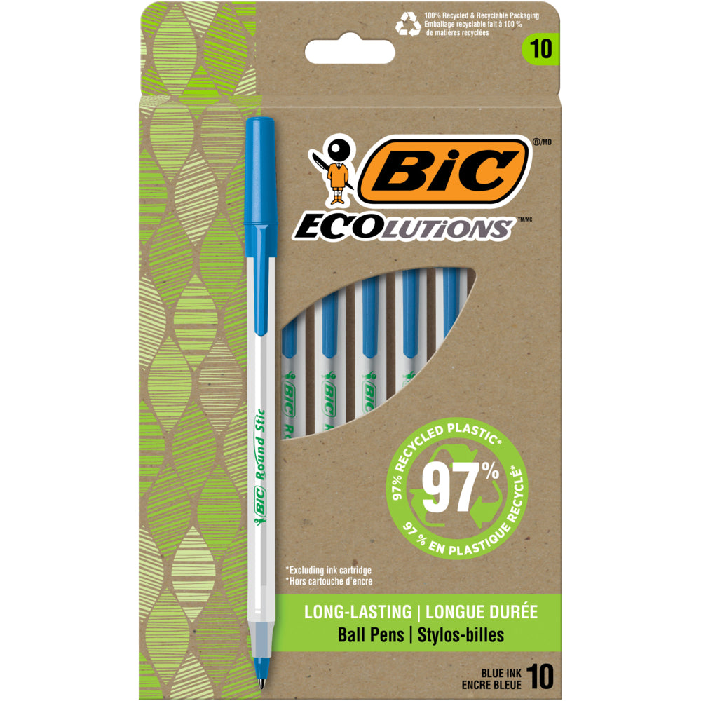 BIC ECOlutions Ballpoint Stick Pens - 1.0mm - Blue - 10 Pack