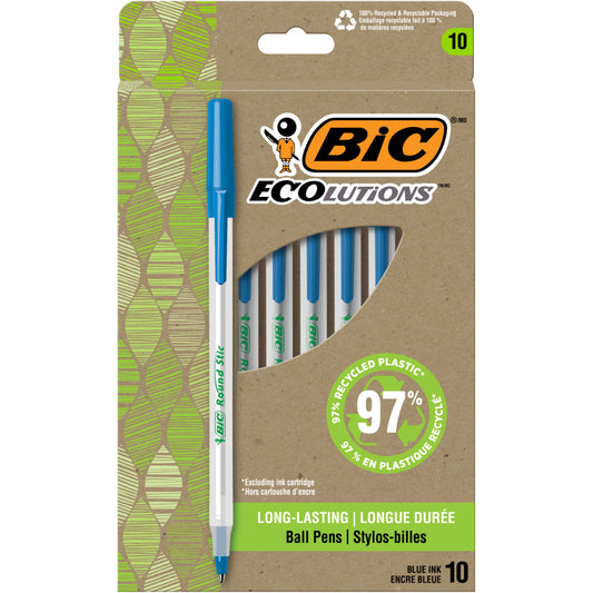 BIC ECOlutions Ballpoint Stick Pens - 1.0mm - Blue - 10 Pack