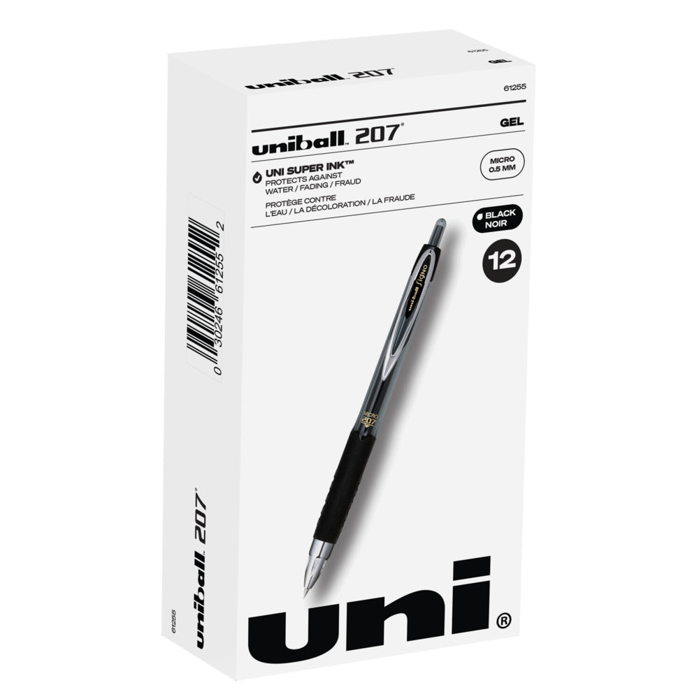 Stylos gel rétractables Uniball 207 - 0,5 mm - Encre noire - Lot de 12