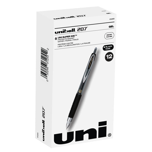 Stylos gel rétractables Uniball 207 - 0,5 mm - Encre noire - Lot de 12