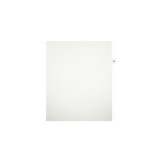 Sterling Numeric Singles Tabs, #19, White, Letter Size, 1/15th Cut, 25/pk