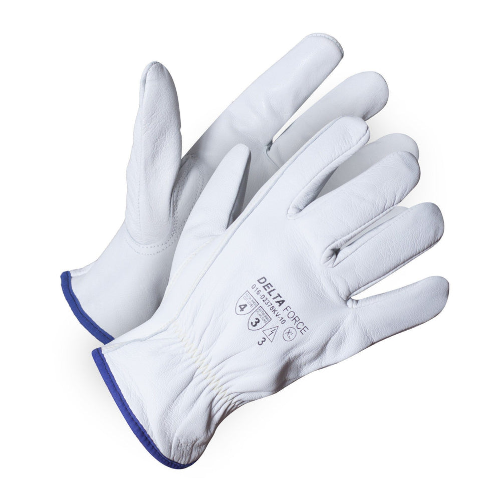Gants de conduite Forcefield Delta Force en cuir de chèvre doublés Kevlar - Taille L - Blanc - Lot de 2