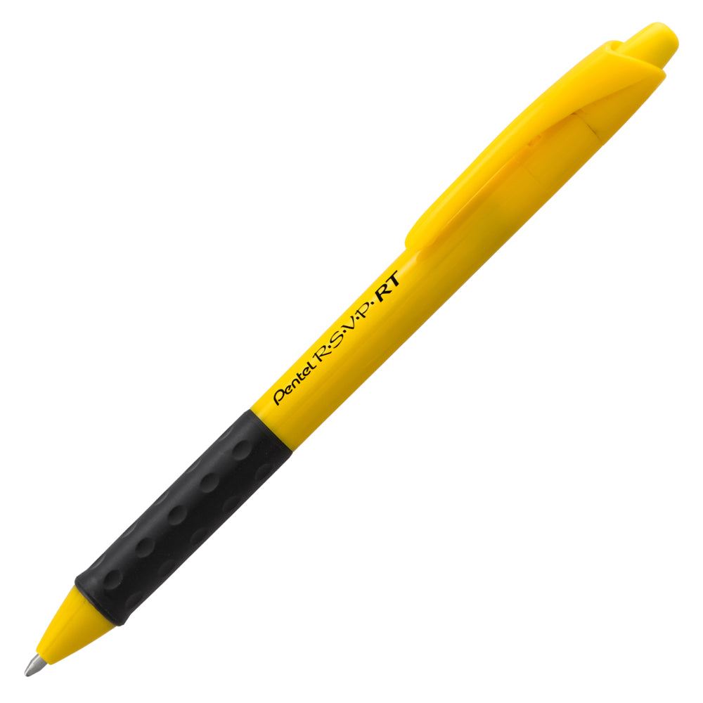 Stylo à bille rétractable Pentel RSVP - Corps jaune de sécurité - Encre noire