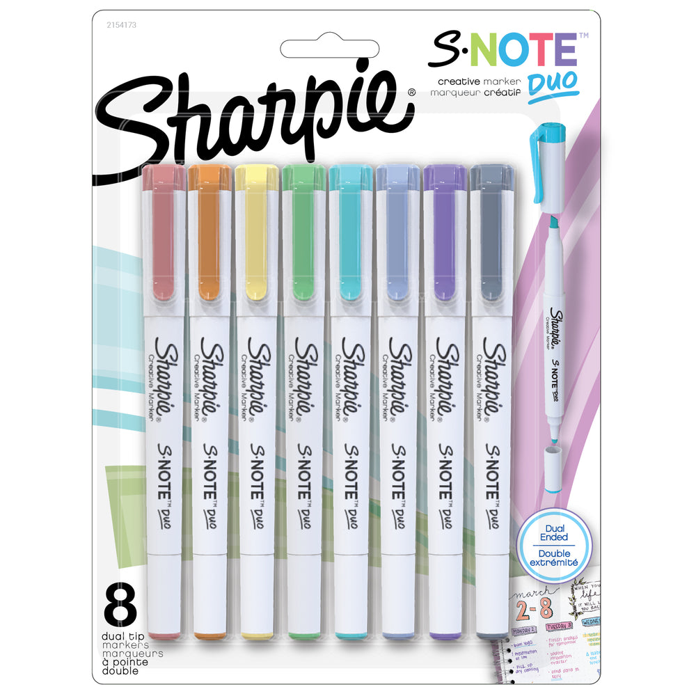 Surligneurs Sharpie S-Note à double pointe – Couleurs assorties – Lot de 8