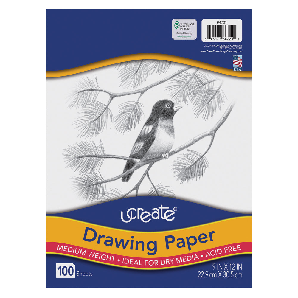 UCreate Drawing Paper, White, Medium Weight, 22.9 x 30.5cm, 100 Sheets/pkg
