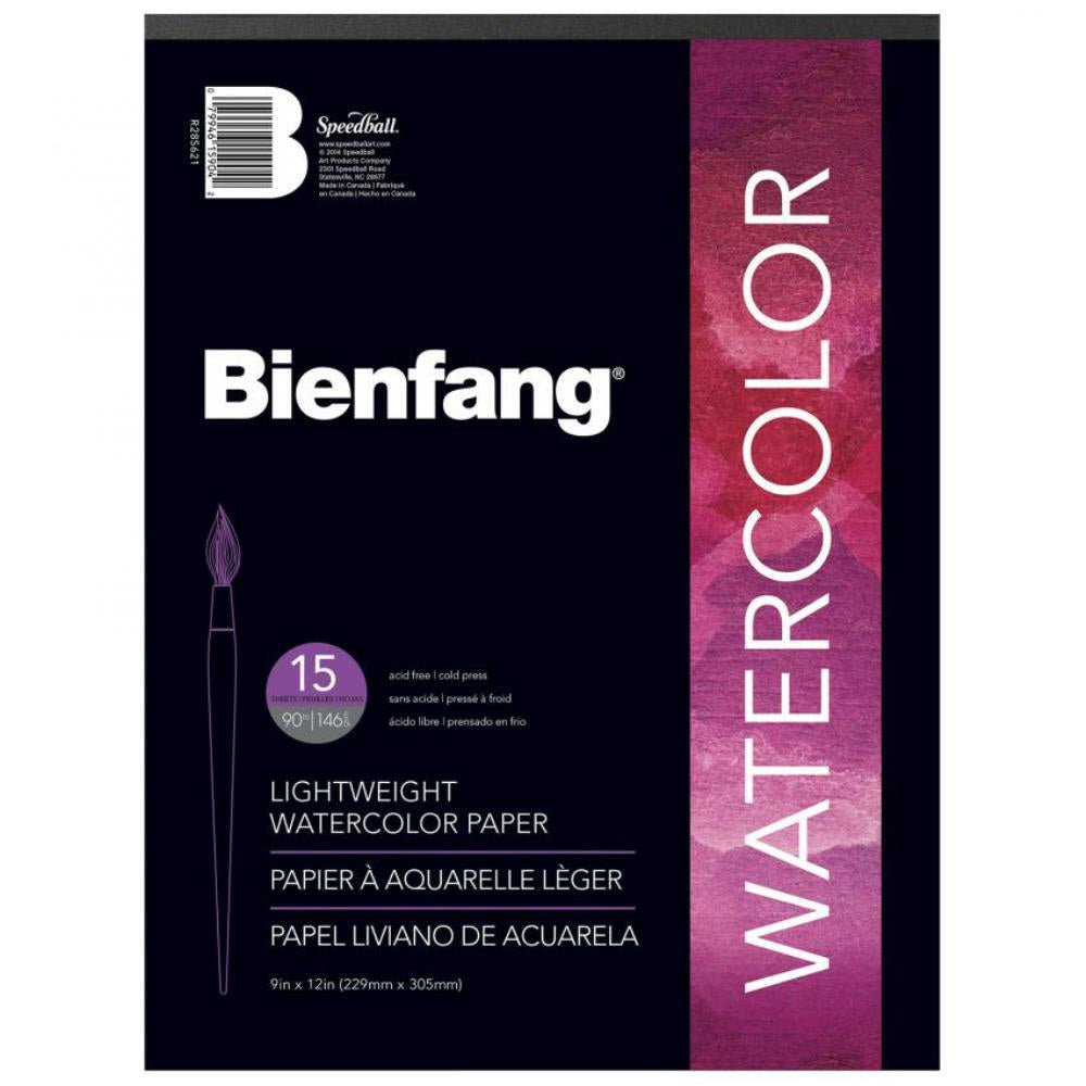Papier aquarelle léger Bienfang, 90 lb, 22,9 cm x 30,5 cm, 15 feuilles/paquet.