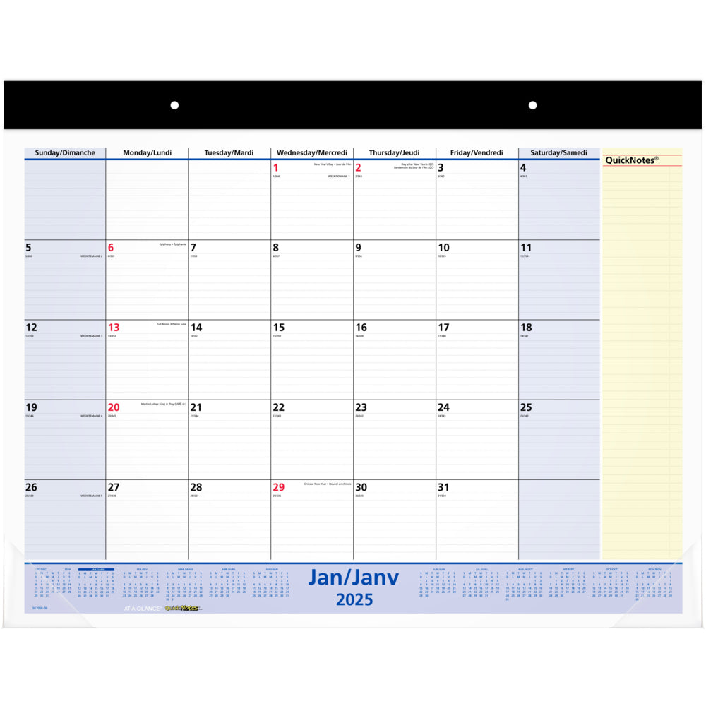 AT-A-GLANCE 2025 QuickNotes Monthly Desk Pad - 17" H x 21-3/4" W - Bilingual