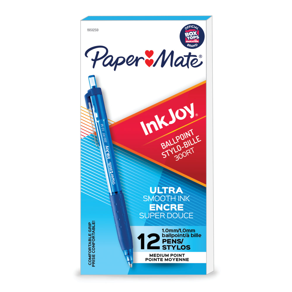 Stylo à bille rétractable Paper Mate Inkjoy 300RT - Pointe moyenne 1,0 mm - Bleu - Lot de 12