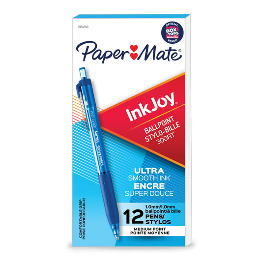 Paper Mate Inkjoy 300RT Retractable Ballpoint Pen - Medium - 1.0mm Tip - Blue - 12 Pack