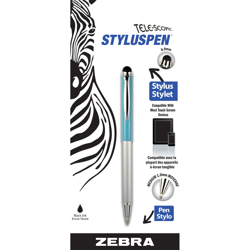 Stylet télescopique Zebra 2 en 1 - Corps bleu clair - Encre noire