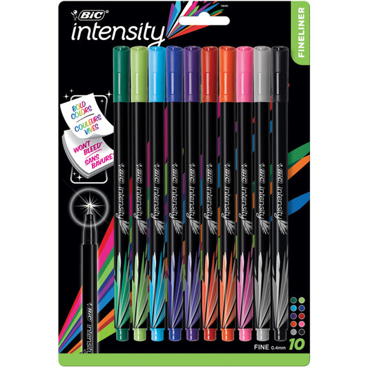BIC Intensity Fineliner Marker Pen - Fine Point (0.4mm) - Assorted Colours - 10 Pack