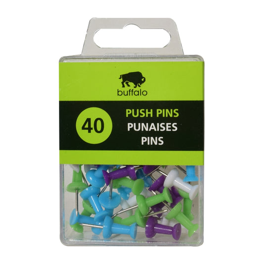 Buffalo Push Pins - Assorted Colours - 40 Pack