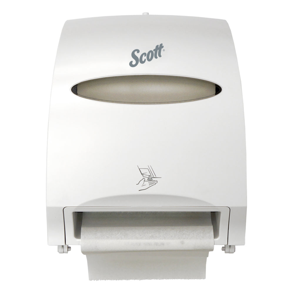 Distributeur automatique d'essuie-mains Scott Essential – pour essuie-mains Scott Purple Core – 32,3 x 40 x 24,2 cm – Blanc